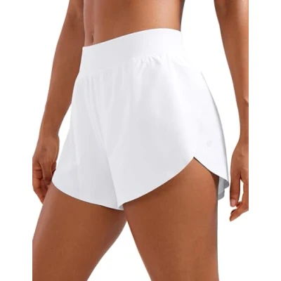 Abbildung von CRZ YOGA Damen Mid Waist Running Shorts Seitliche Splits Sport Workout Kurze Hose Leichte Atmungsaktive Sporthose Laufhose Weiss 38