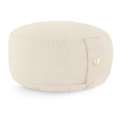 Abbildung von LOTUSCRAFTS® Meditationskissen mit 15cm Sitzhöhe, bestickt, Yoga Kissen Dinkelfüllung, Yogakissen Rund, Bodenkissen Meditationskissen, Bezug waschbar, GOTS zertifiziert