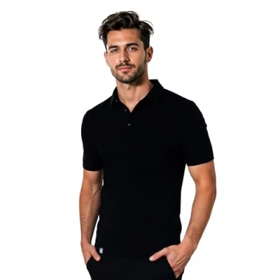 Abbildung von ALPIN LOACKER Merino Poloshirt Herren atmungsaktiv Premium Tshirt Kurzarm I Atmungsaktives Golf Unterwäsche, Polo Schwarz L