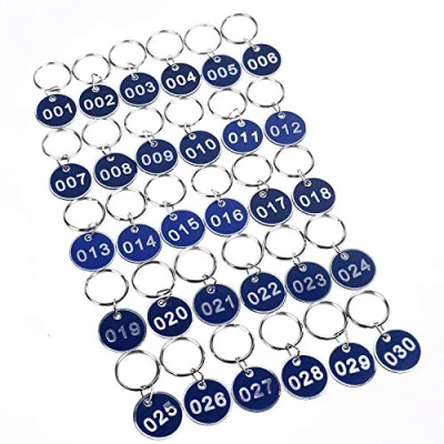 Abbildung von Schlüsselanhänger aus Aluminium und Kunststoff, nummeriert, 30 mm 1 50 blau