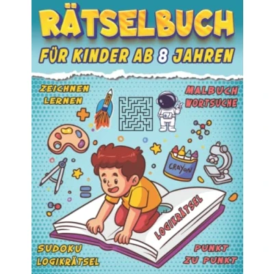 Abbildung von Rätselbuch für kinder ab 8 jahren: Wortsuche, Labyrinthe, Zeichnen lernen, Finde den fehler, Malbuch, Punkt zu Punkt, Sudoku, Logikrätsel, Verstreute worte, und mehr