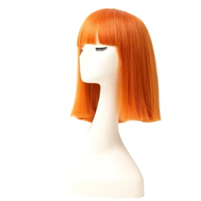 Abbildung von Prettyland Event Damen Bob gerade Pony Perücke Mittellange Kurze glatte hitzfeste Wig für Show Fasching rotorange C799
