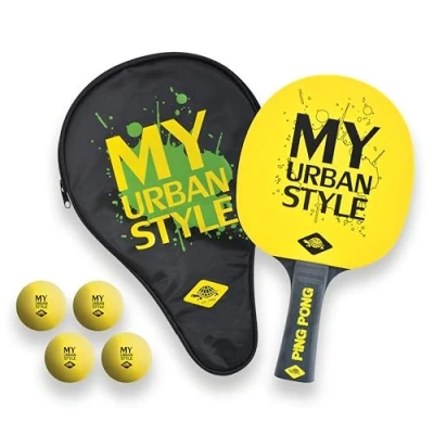 Abbildung von Schildkröt Tischtennis Geschenkset My Urban Style, 1 Tischtennisschläger, 4 Tischtennisbälle, Schlägerhülle Set, Schwarz Gelb, One Size