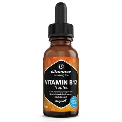 Abbildung von Vitamin B12 Tropfen hochdosiert &amp; vegan 500 mcg, 50 ml (1700 Tropfen), Methylcobalamin Adenosylcobalamin flüssig, Nahrungsergänzungsmittel ohne Zusatzstoffe, Made in Germany