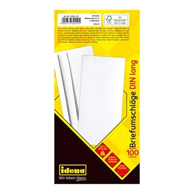 Abbildung von Idena 10224 Briefumschläge DIN lang, 75 g/m², selbstklebend, ohne Fenster, weiß, 100 Stück