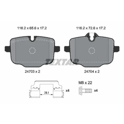 Abbildung von TEXTAR 2470303 Bremsbelagsatz für Verschleißwarnanzeiger vorbereitet mit Bremssattelschrauben Zubehör BMW: 5 Saloon, 3 X3