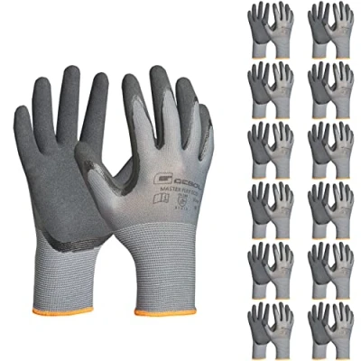 Abbildung von Gebol Master Flex Eco 12er Set Arbeitshandschuhe mit Nitril Beschichtung sicherer Griff Nitrilhandschuhe für Werkstatt &amp; Garten Damen und Herren Größe XXL (Gr 11) Grau 12 Paar Multipack