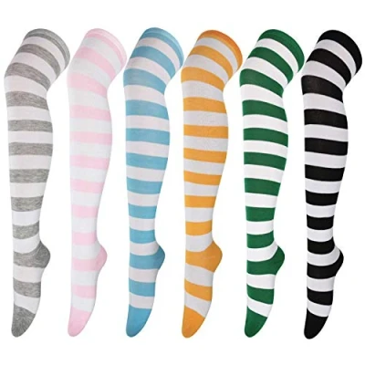Abbildung von DRESHOW 6 Paar Kniestrümpfe Overknee Strümpfe Lange Gestreifte Socken Beinwärmer Schenkel für Damen und Mädchen