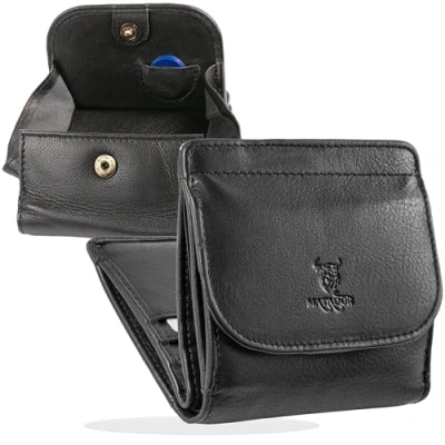Abbildung von MATADOR Klein Geldbörse Herren Echt Leder Portmonee Damen TüV geprüfter RFID &amp; NFC Schutz 10.5 x 10 2.5 cm(Schwarz)