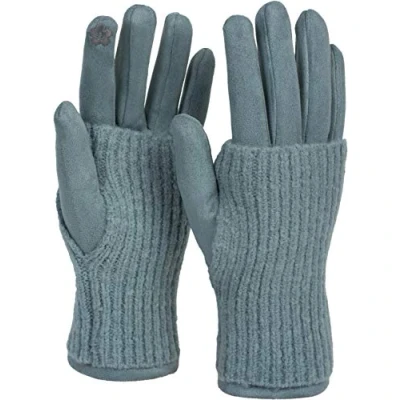 Abbildung von styleBREAKER Damen Touchscreen Stoff Handschuhe mit abnehmbaren Strick Stulpen, warme Fingerhandschuhe, Winter 09010022, Farbe:Rose
