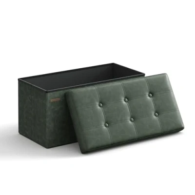 Abbildung von SONGMICS Sitzhocker mit Stauraum, klappbare Sitzbank, 38 x 76 cm Fußbank, Aufbewahrungsbox, bis 300 kg belastbar, für Wohnzimmer Schlafzimmer Flur, waldgrün LSF040C01