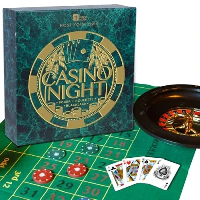 Abbildung von Talking Tables Casino Night Game Kit Play Poker, Blackjack, Roulette Glücksspielset für Erwachsene, Geschenke Ihn Enthält Spielmatte, Chips, Spielgeld, Bälle, Spielkarten (Host V2)