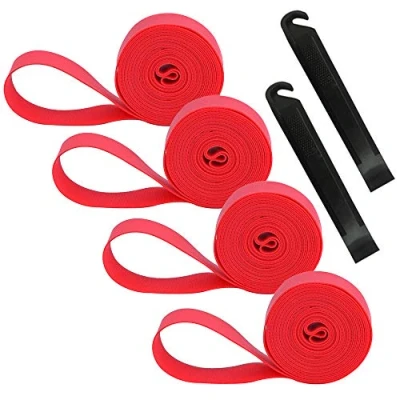 Abbildung von QitinDasen 4Pcs Premium PVC Fahrradreifen Felgenband, 24&quot; Mountainbike Reifen Liner, Pannenschutz Felgenband mit 2Pcs Fahrrad Reifenheber (Rot)