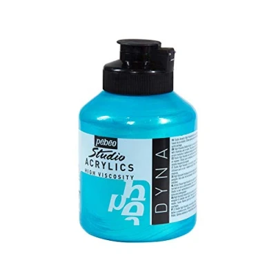 Abbildung von Pébéo Acrylfarben Fine Studio Acrylics Blaugrüne Acrylfarbe für Acrylmalerei Künstlerfarbe Blau Grüne Farbe Dyna Effekt 500 ml, Bleu Vert Iridescent, 172357