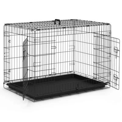 Abbildung von VOUNOT Hundekäfig Klappbar, Hundebox Auto Hundetransportkäfig mit Doppeltüren, 2 Transportgriffen &amp; Bodenschale, XL 107x70x78cm, Schwarz