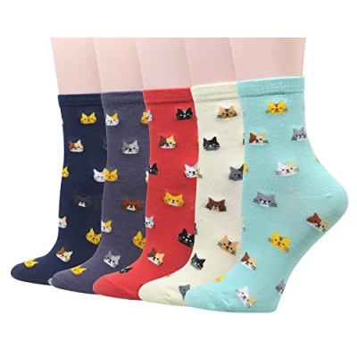 Abbildung von Cansok Damen Crew Neuheit Tier Überall Katze Socken Geschenk Baumwolle anziehen Wadensocken Packung mit 5