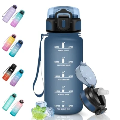 Abbildung von Motswedi Trinkflasche, 500ml BPA Frei, Trinkflasche mit Strohhalm, Auslaufsicher, Sport, Kohlensäure Geeignet, Wasserflasche für Camping, Yoga, Gym, Schule, Outdoors, Dunkelblau