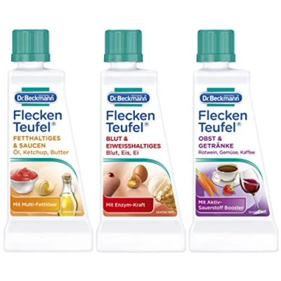 Abbildung von Dr. Beckmann Butter, Fleckenteufel Set, Fleckenentferner für Fetthaltiges &amp; Saucen, Blut Eiweißhaltiges, Obst Getränke