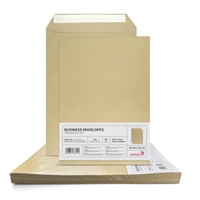 Abbildung von Netuno 50x Versandtasche DIN C4 Braun 229 x 324 mm 90g große Briefumschläge ohne Fenster gerade Klappe Haftklebung Umschläge Maxibrief A4 Briefkuverts Großbrief Kuverts envelope big