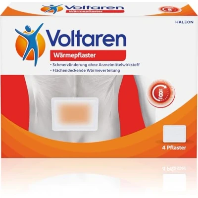 Abbildung von Voltaren Wärmepflaster ohne Arzneimittelwirkstoff für langanhaltende Schmerzlinderung bei Rückenschmerzen, Nackenschmerzen und Schulterschmerzen, 4 Pflaster