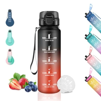 Abbildung von Trinkflasche Kinder 500ml Trinkflasche, Schule, mit Uhrzeit, Leicht zu Reinigen, für Kohlensäurehaltige Getränke, Wasserflasche Büro, Camping, Schwarz Rot