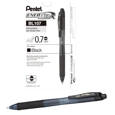 Abbildung von Pentel BL107 A Gel Tintenroller EnerGel mit Druckmechanik 0,7 mm, 12 Stück, schwarz