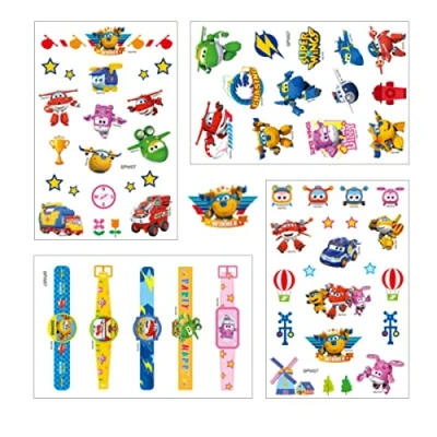 Abbildung von Super Wings Kinder Temporäre Tattoos Transforming Jett Tattoo Stickers Set Party Favor Aufkleber (4 Blätter)
