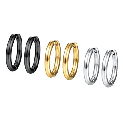 Abbildung von PROSTEEL 3 Paare Ohrringe Set 16mm Creolen Huggie Kreolen Edelstahl Hoop Klappcreolen Ohr Piercing Gold Schwarz Silber Farbe