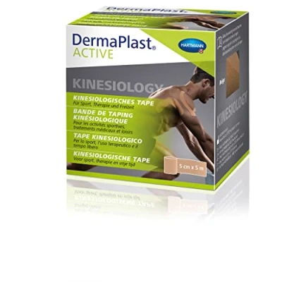 Abbildung von DermaPlast ACTIVE Kinesiology Tape: Kinesiologisches Tape zur unterstützenden Behandlung und Prävention bei Sportverletzungen; beige 5cm x 5m
