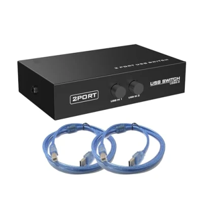 Abbildung von SIENOC 2 Port Fach USB 2.0 Sharing Switch Umschalter Schaltkasten Box Hub für PC Computer Scanner Drucker OVP (2 mit Kabel)