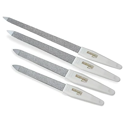 Abbildung von Profi Nagelfeilen Set aus Solingen Maniküre Feilen Made in Germany 2 Seitig Fein/Grob Pediküre Saphirnagelfeilen verschiedenen Größen zur optimalen Nagelpflege für Hände und Füße (4er Set)