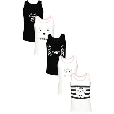 Abbildung von TupTam Unterhemden Mädchen Baumwoll Unterhemd 5er Pack Tank Top Ärmellos Kinder, Farbe: Katzen Creme Schwarz, Größe: 146 152