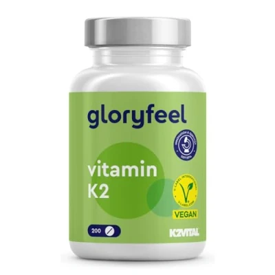 Abbildung von Vitamin K2 MK 7 200µg 200 vegane Tabletten Premium K2VITAL® MK7 Menachinon 99,7+% All Trans Laborgeprüft und ohne Zusätze in Deutschland hergestellt