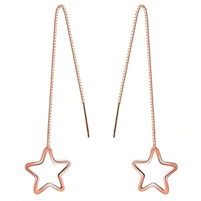 Abbildung von Yumilok Roségold 925 Sterling Silber Stern Durchzieher Ohrhänger Ohrringe Hypoallergen Ohrschmuck für Damen Frauen Mädchen