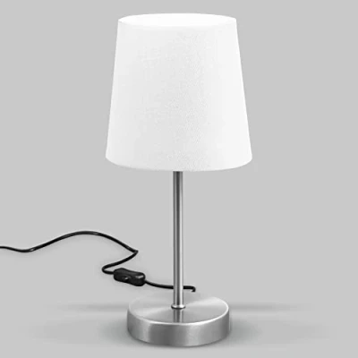 Abbildung von B.K.Licht Nachttischlampe mit Kabelschalter, E14 Fassung, Lampenschirm aus Stoff, Tischlampe, Lampe, Schreibtischlampe, Tischleuchte, Bürolampe, Leselampe, Leselicht, 30,8x10 cm, Weiß