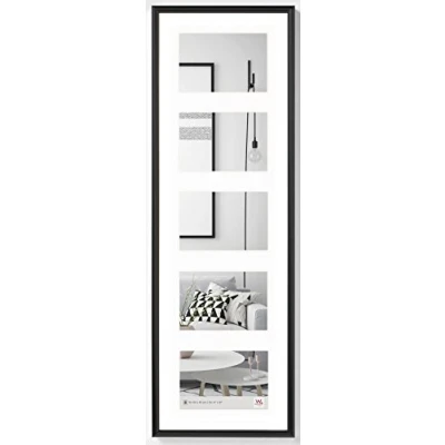 Abbildung von walther design Bilderrahmen schwarz 5X 10x15 cm Galerie mit Passepartout, Galeria Kunststoffrahmen KB515H