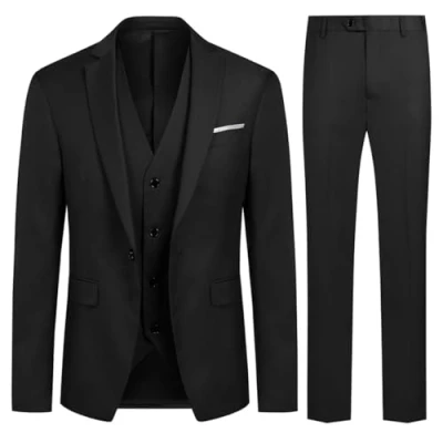Abbildung von Allthemen Anzug Herren Slim Fit 3 Teilig Anzüge Modern Herrenanzug Sakko Hose Weste für Business Hochzeit Schwarz M