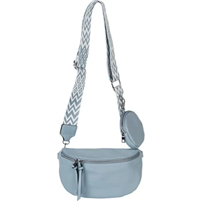 Abbildung von styleBREAKER Damen Halbmond Crossbody Schultertaschen Set 2 Teilig, Schultergurt mit Zick Zack Rauten Muster 02012396, Farbe:Hellblau
