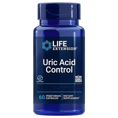 Abbildung von Life Extension, Uric Acid Control (Harnsäure Kontrolle), 60 vegane Kapseln, 500mg Terminalia bellirica Fruchextrakt je Dosis, Glutenfrei, Sojafrei, GMO frei, Geschmacksneutral