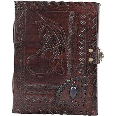 Abbildung von OVERDOSE Dragon with Stone Embossed journal Notebook Handgemachtes Leder Reisetagebuch Schreib Organizer planer Tagebuch Size 6&quot; x 8&quot; inches 15x20 cm