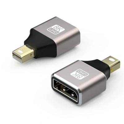 Abbildung von VMOJO 2er Pack Mini DP Stecker auf DisplayPort Buchse, 8K Erweiterungskonverter, 8K@60Hz, 4K@144Hz, 1.4, bidirektionale Übertragung, Adapter