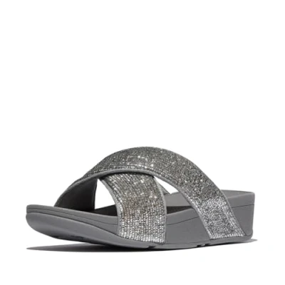 Abbildung von Fitflop Damen Lulu Crinkled Shimmer Cross Slides Schiebe Sandalen, Silvereen, 38 EU