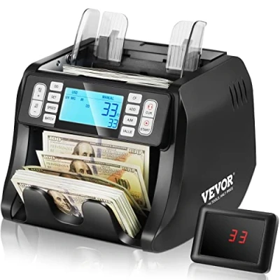 Abbildung von VEVOR Geldzählmaschine, Banknotenzähler mit UV , MG IR und DD Falschgelderkennung, USD EUR Geldzählmaschine Additions Batch Modus, Großes LCD &amp; Externes Display