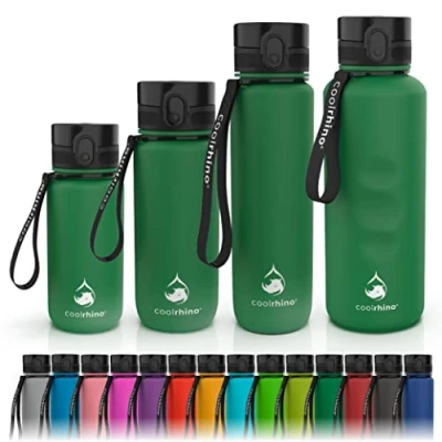 Abbildung von coolrhino Trinkflasche 1000ml für Sport, Outdoor, Schule, Fitness &amp; Kinder Wasserflasche auslaufsicher und Bpa frei Flasche Kohlensäure geeignet (Rhino Forest Green, 1000ml)