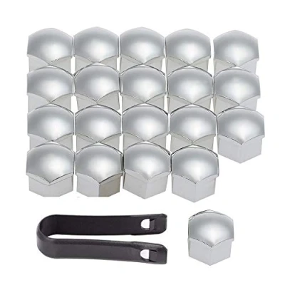 Abbildung von showll 17mm Kappen Set Radmuttern Radschrauben 20x Radschraubenkappen Abdeckungen Radkappen inkl. Abzieher, Silber