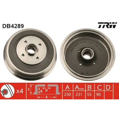 Abbildung von TRW DB4289 Bremstrommel VOLKSWAGEN: Caddy 2