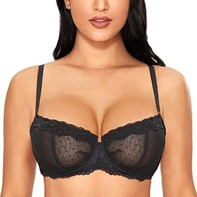 Abbildung von DOBREVA Balconette BH Damen mit Bügel Push Up Dirndl Spitze BHS Sexy Grosse Grössen Ungefüttert Schwarz#New 75D