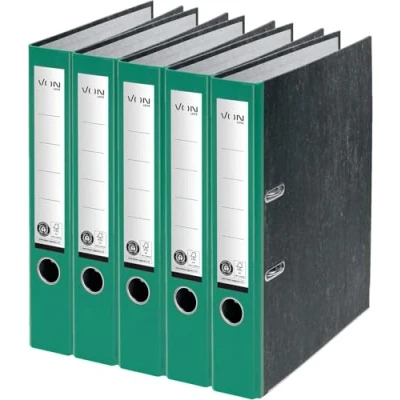 Abbildung von VON Leitz 5er Pack Ordner A4, 100 % Recyclingkarton, 50 mm Rückenbreite, Für 350 Blatt, Marmoriert, Blauer Engel &amp; FSC zertifiziert, Schule, Studium Haushalt, Grün, 10541055