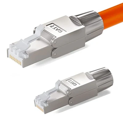 Abbildung von HB DIGITAL 2x CAT 7 RJ45 Netzwerkstecker für Ethernet LAN Verlegekabel auf Schneidklemme LSA werkzeuglos feldkonfektionierbar vergoldete Kontakte Vollgeschirmt STP 10 Gbit/s 6a DSL