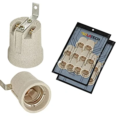 Abbildung von ISOLATECH 20Stk E27 grau Keramik Fassung mit Befestigungswinkel/Außenbügel (max.250V/4A) Leuchtmittel für Home Decke Installation Badezimmer Küche Kühlschrank Sockel Halterung einbauen